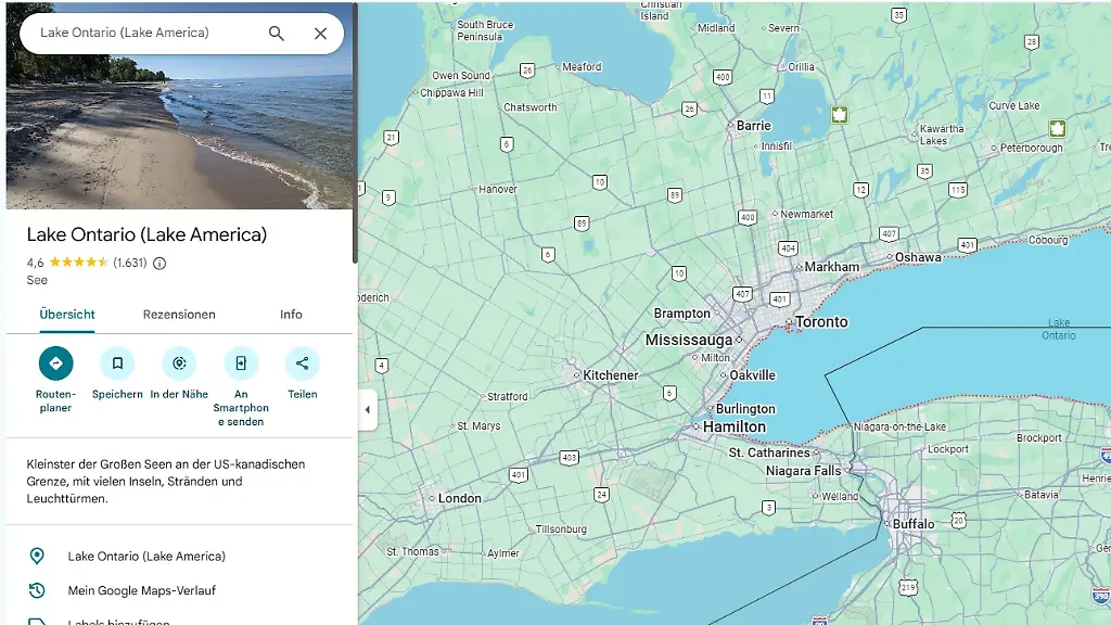 Umbenennung von Lake Ontario zu Lake America auf Google Maps